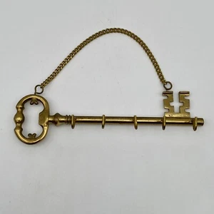 Mid Century Modern Brass Skeleton Key Wall Mount Key Holder Rack Chain READ - Picture 1 of 7