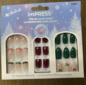 Impress No-Glue Mani Nails. 90 Nails. Red, Green And Winter Holiday Theme. - Picture 1 of 8
