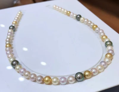 South sea 8-9mm AAAA natural Perfect round Multicolor pearl necklace 18‘’ 14k - Image 1 of 4