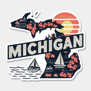 Michigan State Printed Sticker Vinyl Decal USA MI United States Car Window - Picture 1 of 1