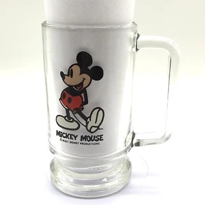 Walt Disney Productions Mickey Mouse Clear Glass Coffee Cup Mug Footed W/ Handle - Picture 1 of 12
