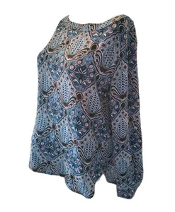 Loft Floral Blouse XS Long Sleeve Blue Fluid Feminine Pullover Fairy Tunic - Picture 1 of 9