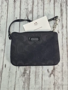 Coach Signature Black Jacquard Canvas Small Top Zip Wristlet Handbag Purse - Picture 1 of 5