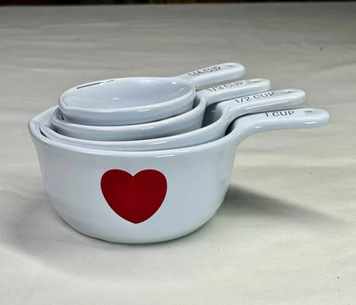 WILLIAMS-SONOMA Ceramic Measuring Cups Set Red Heart White Valentine Kitchen - Image 1 of 4
