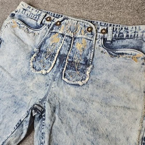 NWOT Rainbow Brand Lederhosen Shorts Mens Size 42 Denim Embroidered Octoberfest - Picture 1 of 10