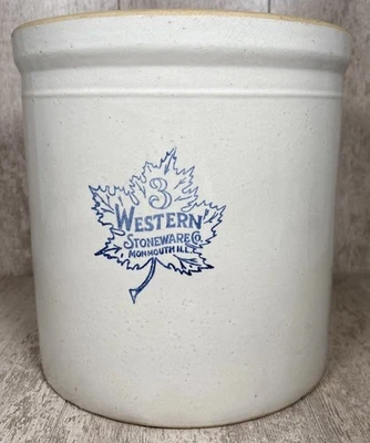 Double Decorated Vintage Western Stoneware 3 Gallon Crock Maple Leaf & Floral - Image 1 of 4