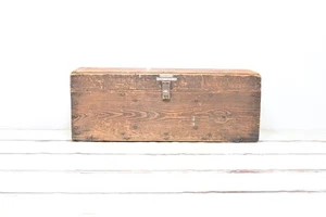 Vintage Wood Box Carpenters Box Wood Tool Box Metal Handle and Hasp - Picture 1 of 12
