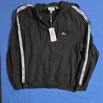 Authentic Lacoste Luxury Streetwear Branded Stripes Logo Spellout XXL Hoodie NEW - Image 1 of 4