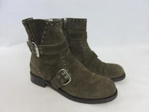 Jimmy Choo Blyss Brown Suede Studded Buckles Ankle Boots SZ EU 38/US 8 WB - Picture 1 of 12