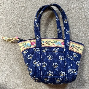 Retired Vera Bradley Vintage French Blue & Yellow Pattern Tiny Satchel Purse - Picture 1 of 17