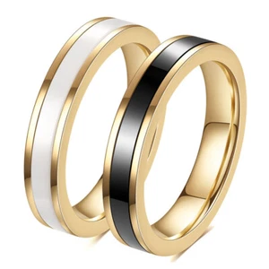 Anillo de compromiso de acero inoxidable con banda de cerámica negra/blanca de 4 mm para mujer talla 6-10 - Imagen 1 de 10