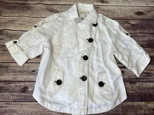 Chico’s 100% Linen Cropped Trench Jacket - White - Roll Sleeve Size 1 Small NEW - Picture 1 of 4