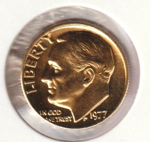 24k Gold Plate Rare Old US 1977 Liberty Roosevelt Dime Collector Collection Coin - Picture 1 of 2