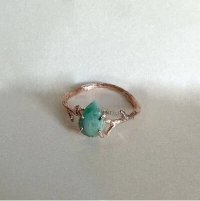 Raw Emerald Ring 925 Sterling Silver Ring Natural For Women Gift  Birthday Ring - Image 1 of 4