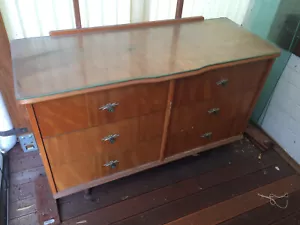 VINTAGE mid century DRESSER WITH MIRROR TV table drawers - Picture 1 of 6