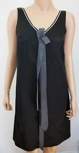 New JIL SANDER NAVY Solid Black BOW RIBBON 100% SILK A-LINE Dress 32 2XS - Picture 1 of 11