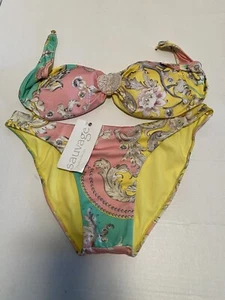 Sauvage Swarovski Elements Bandeau Top & Bikini Bottom Med L/ Lrg Yellow Pink B - Picture 1 of 8
