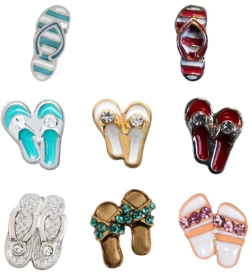 Origami Owl SUMMER SANDALS FLIP-FLOPS THONG SHOES Floating BEACH & OCEAN Charm - Image 1 of 2