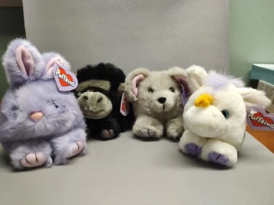 Vintage Swibco Puffkins plush animal lot of 4 w/tags unicorn mouse monkey rabbit - Image 1 of 2