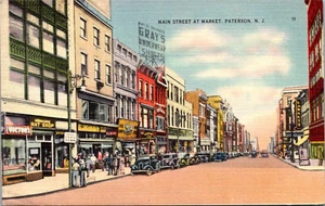PATERSON NEW JERSEY MAIN STREET AT MARKET CARTOLINA VINTAGE IN LINO - Foto 1 di 2