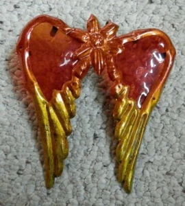 Engelsflügel Buntglas Sonnenfänger rot/gold 5" x 4,4" tolle Geschenkidee UNIKAT! - Bild 1 von 3