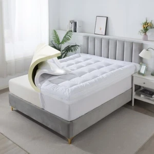 MEMORY FOAM & MICROFIBRE DUAL LAYER MATTRESS TOPPER ENHANCER, ORTHOPAEDIC 10CM - Picture 1 of 8