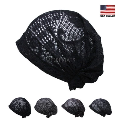 Floral Mesh Scarf Slip On Pre Tied Turban Wrap Hat Chemo Cancer Headwear Women - Image 1 of 2
