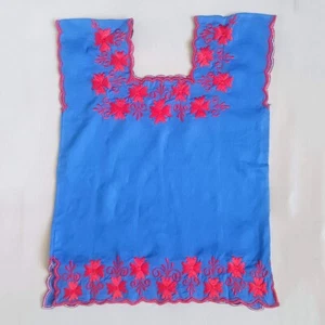 Blusa Chiapas Mexicana Hecha a Mano Bordada Telas Indígenas Azul Claro Rojo M - Imagen 1 de 2