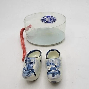 Zoccoli olandesi vintage Delfts dipinti a mano miniatura scarpe Olanda blu e bianco - Foto 1 di 7