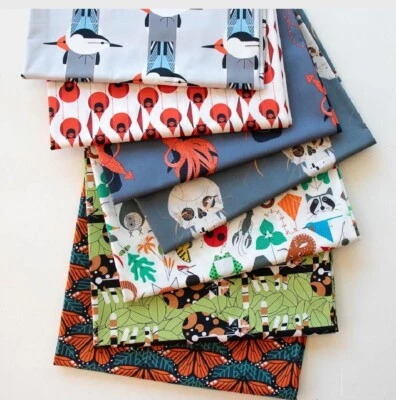 BIRCH FABRICS Charley Harper "Iconic" 8 Pc Fat Quarter Fabric Bundle!100%Org.Cotton! 18"x22"~