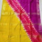 Yellow Pink Tricolor Shibori Print Ghicha Tussar Silk Saree