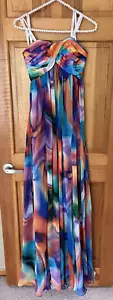 Regenbogen langes Maxikleid Gr. 0 trägerlos bunt Aquarell Strand Boho Party Abschlussball - Bild 1 von 8