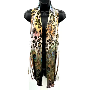 NWOT Reina Peacock & Animal Print Sleeveless Cardigan Open Knit Detail Size XL - Picture 1 of 6