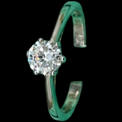 Solitario Donna Anello fine puntoluce naturale in argento 925 misura 13 italiana - Immagine 1 di 4