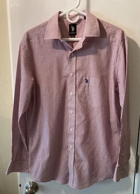 Camisa de vestir para hombre US Polo Assn rojo oscuro a rayas manga larga mezcla de algodón talla L Foto 1 de 4