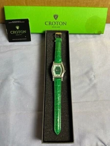 Croton Women's CN207514 Green Leather Watch Mother of Pearl Inlay Crystals - Picture 1 of 6