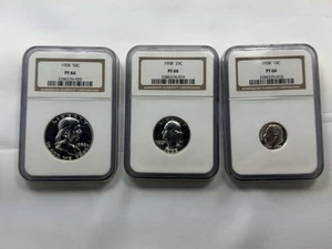 1958 Proof Coins Silver Franklin Half Washington Quarter Roosevelt Dime NGC PF66 - Picture 1 of 13