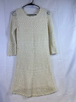 Vestido Suéter Cherokee Marfil Dorado Brillo Ojales Crochet Vacaciones Talla XL Foto 1 de 3