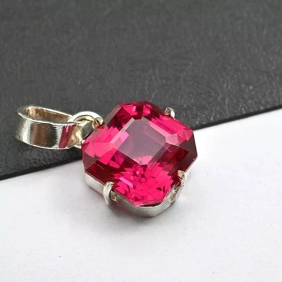 Ciondolo in argento massiccio 925 35+CT pietra preziosa rubino sangue... - Immagine 1 di 4