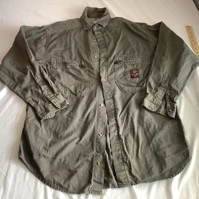 Vintage Bugle Boy Men Army Shirt Size Large Army Green Thick Cotton Button Y - Image 1 of 4