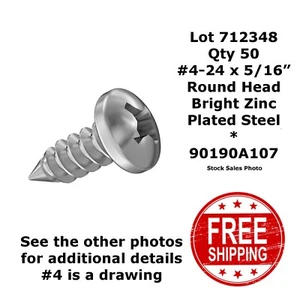 #4-24 x 5/16" SHEET METAL Steel SCREWS Round Head Bright Zinc (50) 712348 - Picture 1 of 4