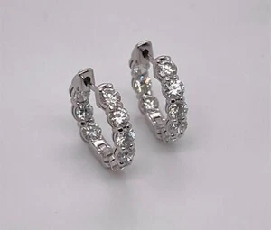 14K White Gold 2.00 Ct Natural Round Diamond Huggie Inside Out Hoop Earrings - Picture 1 of 6