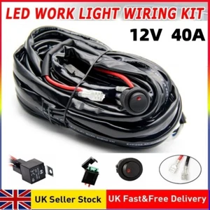 12V 40A LED Work Light Bar Wiring Kit Harness Loom Switch Relay Kit 2 Leads UK - Picture 1 of 13