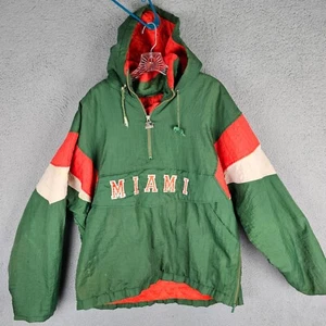 90s Vintage Starter Puffer 1/4 Zip Jacket NCAA Miami Hurricanes - Size Men's L - Bild 1 von 18