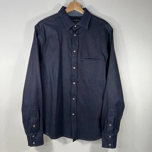 TRIM Denim Snap Button Shirt Blue Handmade in USA Mens Large L - Picture 1 of 10