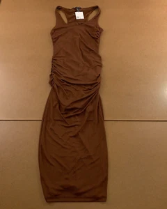 Forever 21 Womens Size Small Chocolate Sleeveless Ruched Midi Tube Dress NWT - Picture 1 of 11