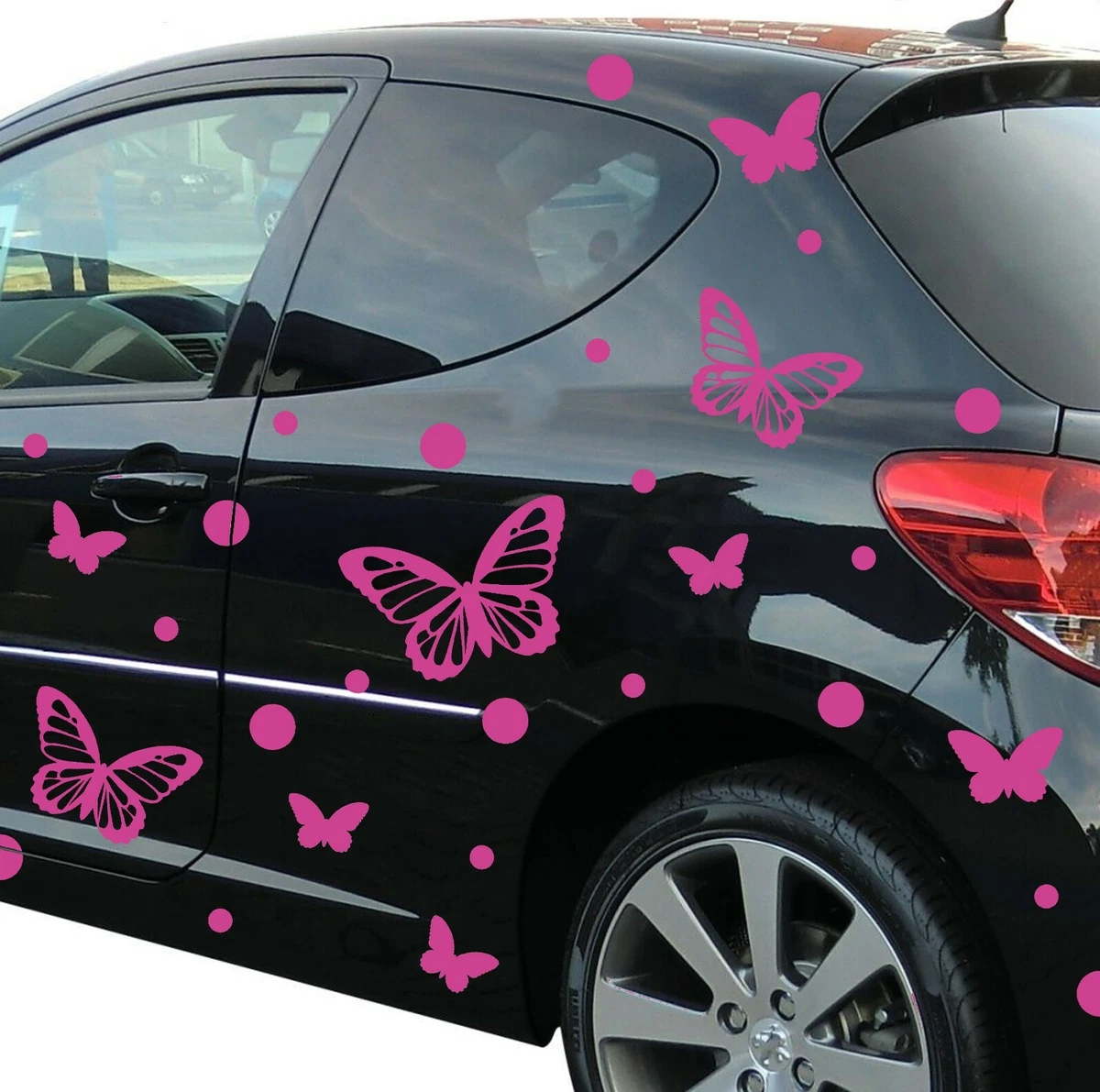 Akachafactory Aufkleber-Set Auto Tuning – Herz, Schmetterling, Blume, 100x80 Mm, Wetterfest