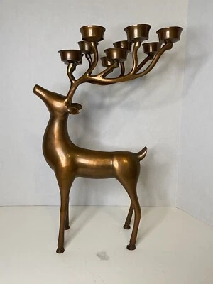 Copper Tone Metal 19” Reindeer Candelabra 10 Pc Candle Holder Tea Light Votive - Image 1 of 4