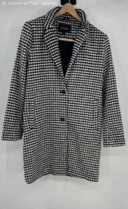 Women's Ambiance Black & White Houndstooth Fleece Overcoat - Size S NEW - Picture 1 of 8