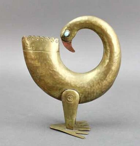 Scultura arte metallo Joaquin Taller Tinta Ecuador MCM ottone uccellino occhi turchesi - Foto 1 di 9